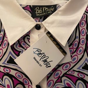 Bob Mackie Purple Floral Pattern Button Up